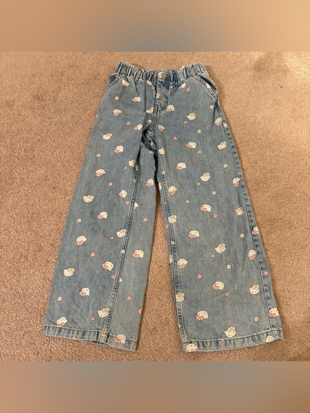 H&M Light Blue Denim Hello Kitty Wide Leg Jeans size 8